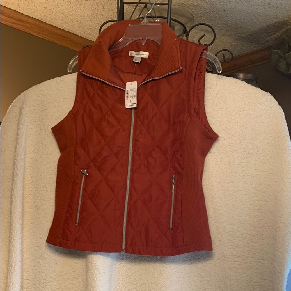 Christopher & Banks Orange Quilted Vest with High Collar